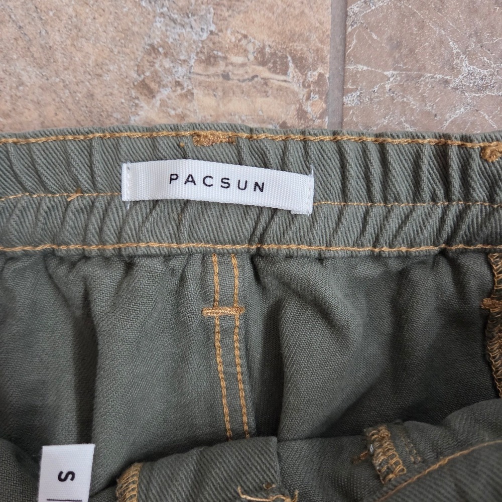 Pacsun Elastic Waist Cargo Pants Olive Green Straight Leg Utility Size S - Picture 2 of 10